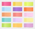 Post note sticker set on transparent background. Paper sticky tape with shadow. Vector office color post sticks