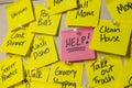 Help, Post it Notes, To Do List Sticky Notes, Overwhelmed Concept, Busy Concept, Need Help Concept