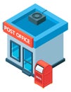 A post office building with a red mailbox in front of it Royalty Free Stock Photo