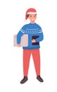 Post office courier on Christmas flat color vector character