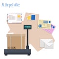 At the post-office flat vector illustration setes. Flat vector illustration