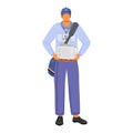 Post office male worker in american uniform flat color vector illustration