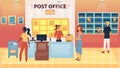 Post Office, Postage, Mail Delivery Service Concept. Girl Putting Letter Into Mailbox, Man Putting Letter Into PO Box Royalty Free Stock Photo