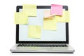 Post it Paper or Notes Reminders on Laptop Blank Screen Isolated on White Hard Work Concept Royalty Free Stock Photo