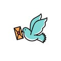 Post Pigeon Icon, Dove sign. Line art colorful design, Vector illustration