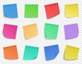 Post it pin note. Paper memo notes, sticky business remind paper sheets, colorful sticker notes vector isolated icons Royalty Free Stock Photo