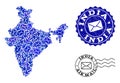 Post Routes Composition of Mosaic Map of India and Textured Seals