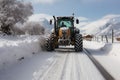 Post-snowstorm scene: Tractor clears road, unveiling its path from the recent snowfall.