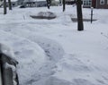 Snow Covered Neighborhood with Shoveled Walkway after a Snow Storm & Durin