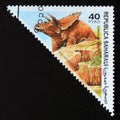 Triangle postage stamp 1997. Anchiceratop dinosaur