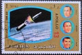 Post stamp Fujeira with rocket and astronauts apollo 13 mission Royalty Free Stock Photo