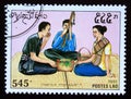 Postage stamp Laos 1991. Man woman singing Khapngum song