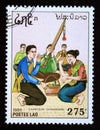 Postage stamp Laos 1991. Man woman singing Siphandone song