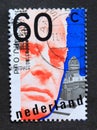 Post stamp printed in Netherlands portrait of P.J. Oud