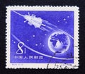 Post stamp people`s Republic of China, 1958, Sputnik 3 and earth