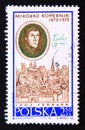 Post stamp Poland, 1970, Nicolaus Copernicus and view of Ferrara
