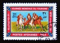 Postage stamp Afghanistan 1984. Buzkashi Game, Horse Equus ferus caballus
