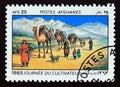 Postage stamp Afghanistan, 1985. Dromedary Camelus dromedarius Caravan Royalty Free Stock Photo