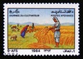 Postage stamp Afghanistan 1984. Harvesting Wheat, Sheep Ovis ammon aries