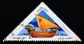 Triangle postage stamp Afghanistan 1997. Genoese Merchant Ship