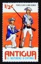 Postage stamp Antigua, 1976. Privates, Clark`s Illinois Regiment Royalty Free Stock Photo