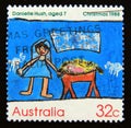 Postage stamp Australia, 1988. Christmas Nativity children drawing