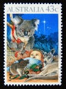 Postage stamp Australia, 1990. Koala, kangaroo and child jesus Christmas