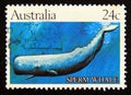 Postage stamp Australia, 1982. Sperm Whale Physeter macrocephalus fish