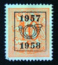 Postage stamp Belgium, 1957. Number on Heraldic Lion