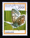 Postage stamp Benin, 1996. Blue Argus Ultraaricia anteros butterfly