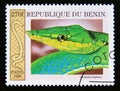 Postage stamp Benin 1999. Green Vine Snake Oxybelis fulgidus Royalty Free Stock Photo