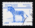 Postage stamp Benin, 1999. Mountain Zebra Equus zebra
