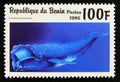 Postage stamp Benin, 1996. Southern Right Whale Eubalaena australis fish animal Royalty Free Stock Photo