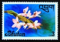 Postage stamp Bhutan, 1976. Dendrobium parishii flower Royalty Free Stock Photo