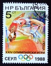 Postage stamp Bulgaria 1988, Olympic Games High Jump athlete Royalty Free Stock Photo
