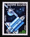 Postage stamp Bulgaria, 1991, Satellite and Atlantis space shuttle