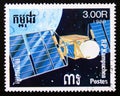 Postage stamp cambodia, 1988, communication satellite