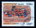 Postage stamp Cambodia, 1999, Eastern Coral Snake, Micrurus fulvius Royalty Free Stock Photo