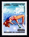 Postage stamp Cambodia 2000. High Jump athlete in action Royalty Free Stock Photo