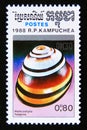 Postage stamp Cambodia 1988. Land Snail Helicostyla fulgens