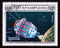 Postage stamp cambodia, 1986, Luna 3 satellite spaceship