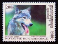 Postage stamp Cambodia 2001. Mackenzie Valley Wolf Canis lupus occidentalis Royalty Free Stock Photo