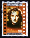 Postage stamp Cambodia, 2001. Marlene Dietrich portrait Royalty Free Stock Photo