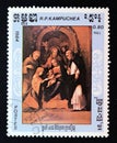 Postage stamp Cambodia 1984. Mystic Marriage of Saint Catherine painting