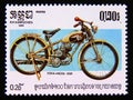 Postage stamp Cambodia 1985. Old Eska Mofa 1939 vintage Motor Cycle Royalty Free Stock Photo