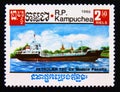 Postage stamp Cambodia 1985. Petrolier 720 boat type panama