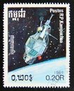 Postage stamp Cambodia, 1988. Satellite space orbit Royalty Free Stock Photo