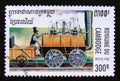 Postage stamp Cambodia 1995. Steam Locomotive NÃÂ°1 on the route Stockton Darlington 1825