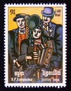 Postage stamp Cambodia 1985. Three Musicians, painting by Fernand Leger