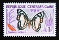 Postage stamp Central African Republic, 1961. Noble White Charaxes Charaxes nobilis butterfly